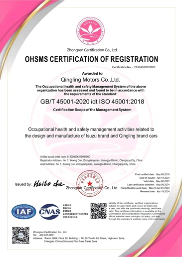 ISO 45001 occupational health and safety certificate