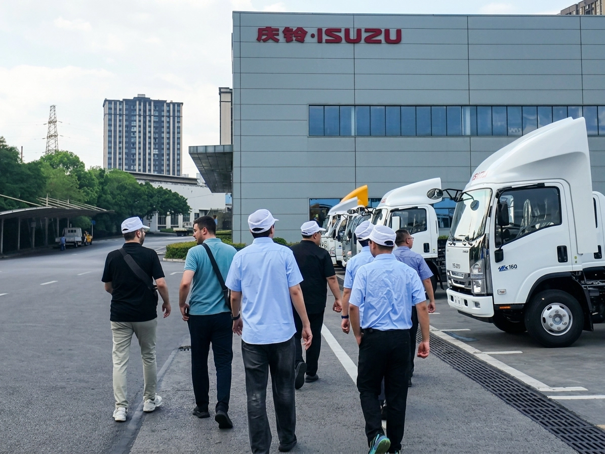 Turkish clients visiting the CHINA ISUZU commercial vehicle factory layout.